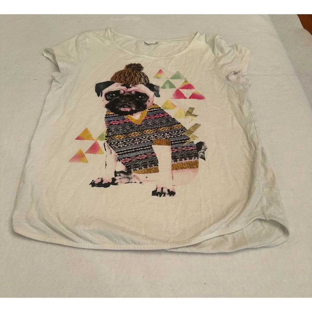 GapKids Girls Graphic T Shirt XXL 14 16 White Pug Dog Geometric Fun Soft Tee 2XL